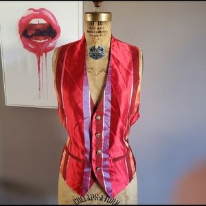 RARE Vintage Anna Sui Red Satin Multi color stripe Vest